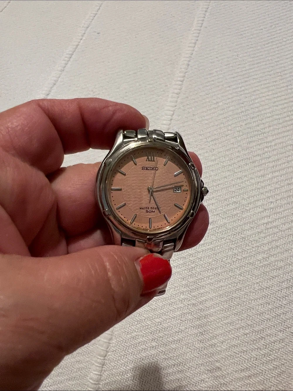 Seiko Silver Bracelet Watch with Pink Dial
